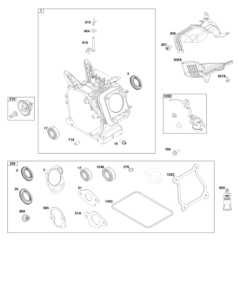 Cylinder Group Diagram and Parts List for 12V337-0032-F1 100000 - 19Z999 Briggs and Stratton Engine